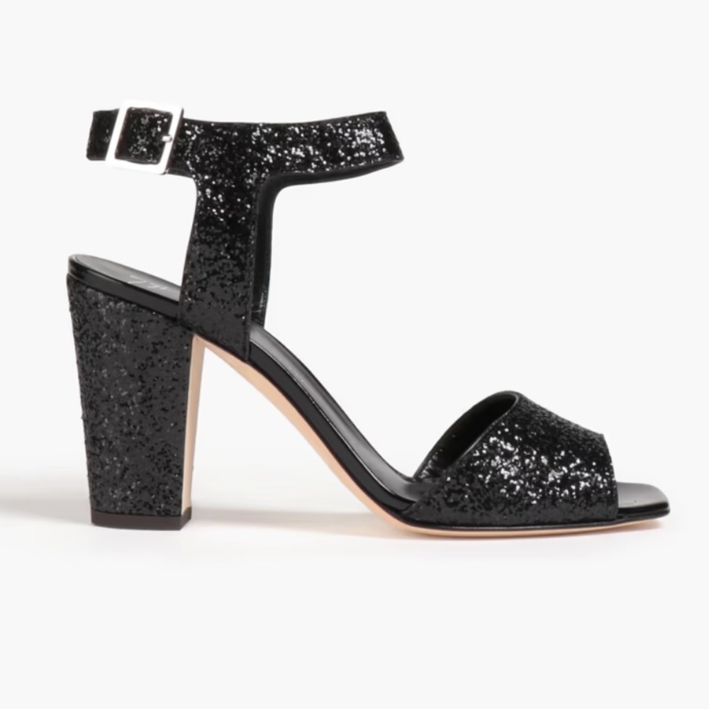 Giuseppe Zanotti Black Glittered Leather Sandals